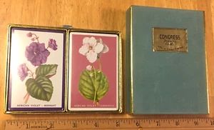 Vintage African Violet/Flower Congress Spielkarten mit Hülle - 2 Decks - UNGEÖFFNET - Bild 1 von 12