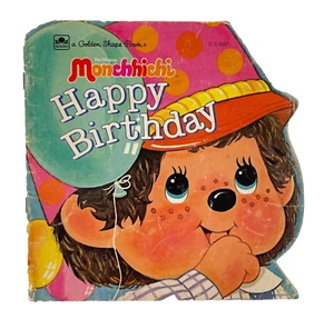 Vintage 80s Monchhichi Children's Happy Birthday Kids Golden Shape Book 1983 - Picture 1 of 8