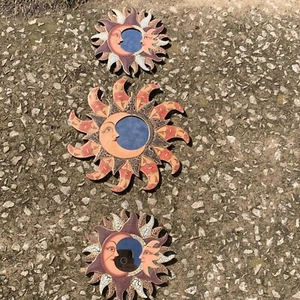 Vintage SUN MOON & STARS Celestial Made in India GLASS MIRROR SET of 3 ❤️sj10m2 - Picture 1 of 9