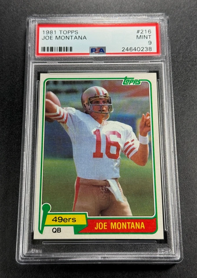 JOE MONTANA 1981 81 TOPPS FOOTBALL #216 CARTÃO DE NOVATO VINTAGE RC ESTADO PERFEITO PSA 9 49ERS - Imagem 1 de 4