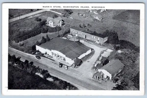 1930-40 MAN'S STORE WASHINGTON ISLAND WISCONSIN MADERA PESCADO FRESCO POSTAL - Imagen 1 de 2