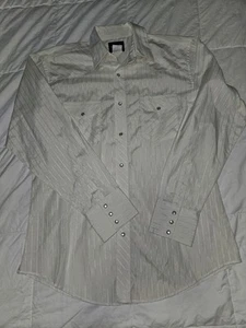 Wrangler White/Beige/Tan Pearl Snap Western Long Sleeve Striped Shirt Men Large  - Picture 1 of 7