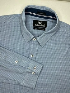 Buttercloth Long Sleeve Button Down Men’s 2XL Blue Geometric Regular Fit Icy XXL - Picture 1 of 4