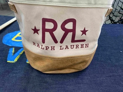Ralph Lauren RL Canvas & Leather Bucket Tote Storage Bag Vintage Logo Print - Image 1 of 4