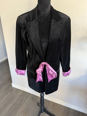 Traje Pantalón De Colección Y2K WhimsyGoth Negro Terciopelo Y Rosa Satinado. Talla 12 Foto 1 de 4