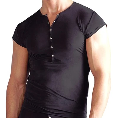 SVENJOYMENT UNDERWEAR Herren Rundhals T-Shirt S M L XL Kurzarm Hemd Knopf-Leiste schwarz Svenjoyment