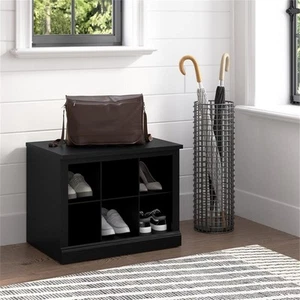 Woodland 24W Small Shoe Bench with Shelves in Black Suede Oak - Engineered Wood - Picture 1 of 10