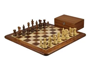 Sheesham Chess Set With Sheesham Flat Chess Board 20 Inch and Sheesham Atlantic  - Picture 1 of 12