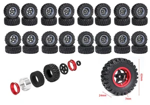 1.2 INCH RUBBER TIRE & RIM SET 7mm HEX TITAN FOR 1/18 TRX4-M AXIAL SCX24 CRAWLER - Picture 1 of 23