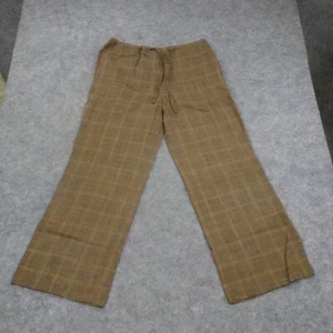 Anne Klein Casual Pants Womens 12 Wool Linen Drawstring Brown Plaid - Picture 1 of 9