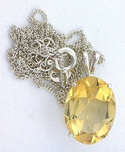 16x12 Oval Brazilian Golden Citrine Gemstone Pure Sterling Silver Pendant Chain - Picture 1 of 1