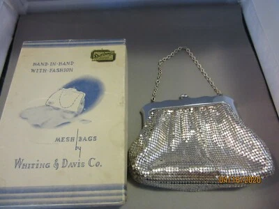 Whiting & Davis Silvertone Art Deco Mesh Purse Bag in Box - Image 1 of 4