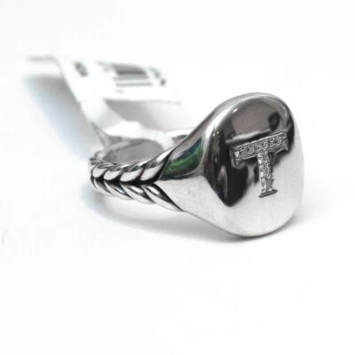 Anillo DAVID YURMAN Nuevo Pavé Inicial Letra T Pinky en Diamante y Plata Talla 5.5 Foto 1 de 4
