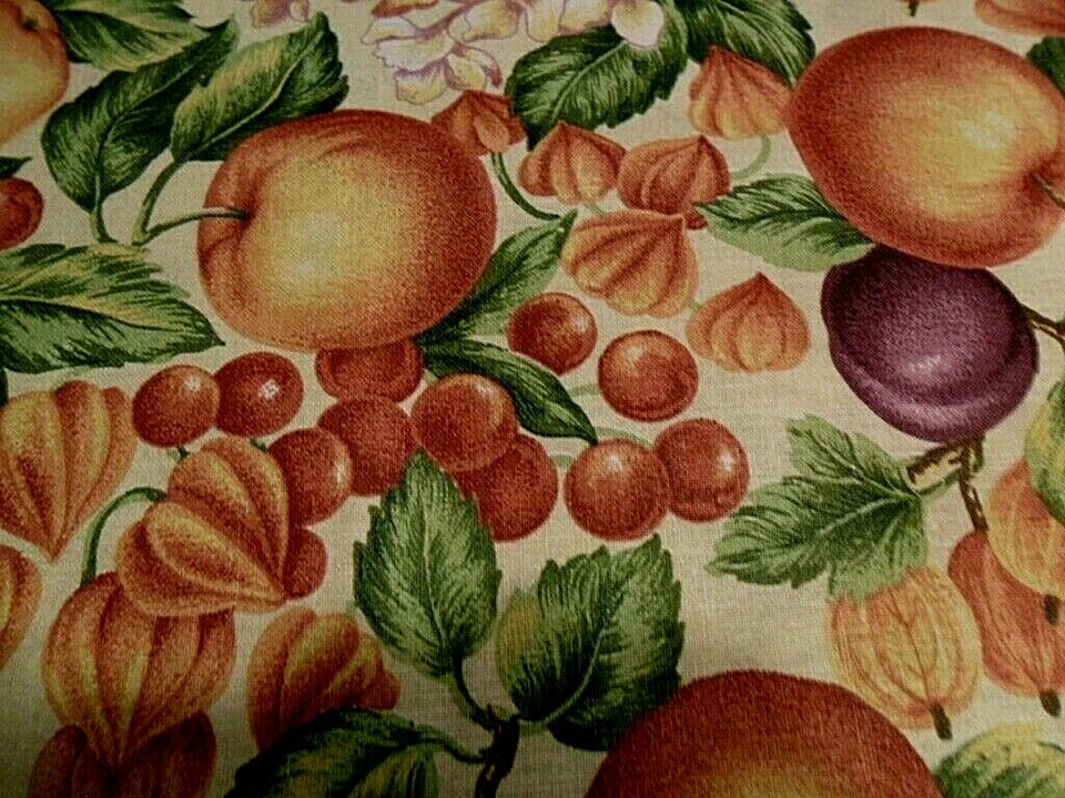 ALGODÓN SIN LAVAR ESTAMPADO CRANSTON PERA MANZANA CIRUELA FRUTAS FLORAL Foto 1 de 1