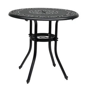 31.5 Inch Cast Aluminum Outdoor Side Table Round Garden Patio Coffee Table,Black - Picture 1 of 13