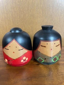 2x 9cm Sanpei Yamanaka Kokeshi - Japanese Handmade Wooden Doll - Made in Japan - Picture 1 of 8