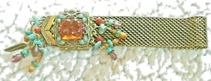 RARE VTG. SWEET ROMANCE USA BRONZE TONE MESH JEWELED ADJUSTABLE Bracelet - Picture 1 of 8