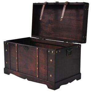 Living Room Vintage Treasure Chest Wood Storage Trunk Organizer Box Side Stand