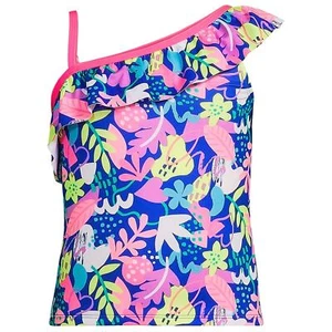 Lands' End Girl's Ruffle One Shoulder Tankini Top-Sz 10,Electric Blue Fun Floral - Picture 1 of 4