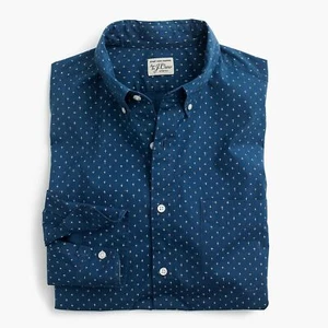 J. Crew Slim Stretch Secret Wash Blue Crosshatch Print Casual Dress Shirt S - Picture 1 of 2