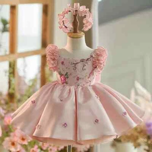 Luxury Children Dress Embroidered Lace Baptive Dress Baby Birthday Party Gown - Picture 1 of 19