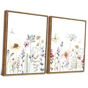 Framed Floral Canvas Wall Art, 2 Panels Modern 12"X16" Flower artwork - Picture 1 of 8