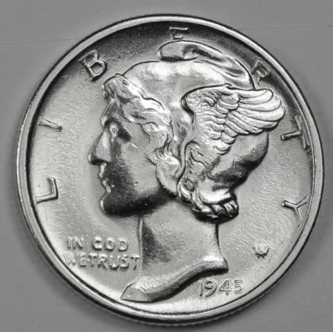 1945-s Mercury Dime. Micro s 66% Fully Separated Horiz. Bands. BU (Inventory) Cover