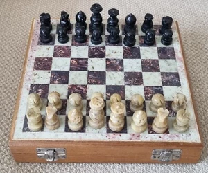 Marble Ebony Chess Set Handcrafted gorara stone pieces 10"x10" Play & gifts Art - Picture 1 of 13