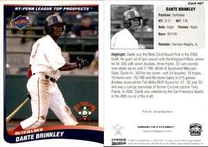 Dante Brinkley 2004 Choice New York-Penn League Top Prospects #7 Card