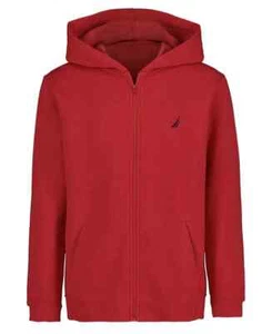 Nautica Full Zip Fleece Hoodie Big Boys L (14-16) Red Solid Kangaroo Pockets L/S - Picture 1 of 17