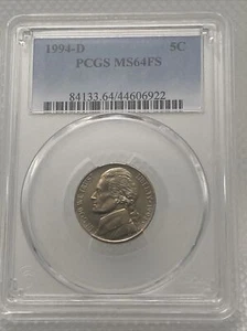 1994 D Jefferson Nickel 5c PCGS MS64FS - Full Steps - Picture 1 of 2
