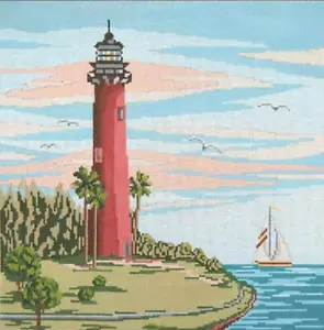 Needlepoint Handpainted Needle Crossings Jupiter Lighthouse - Picture 1 of 1