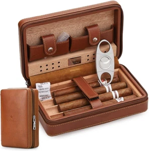 Time C Club 4-Finger Portable Travel Leather Cigar Case, Cigar Cutter, Cigar  - Picture 1 of 12