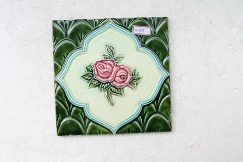 VINTAGE TILE ART NOUVEAU MAJOLICA YELLOW FLOWER DESIGN ARCHITECTURE TILE NH4408 Cover