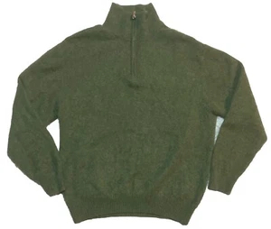 Men's 100% CASHMERE Quarter-Zip Pullover Sweater Alan Flusser Green Size L - Picture 1 of 10