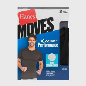 New 2 Pack Hanes Moves Men's M X-Temp Performance Tagless T-Shirts Black & Gray - Picture 1 of 3