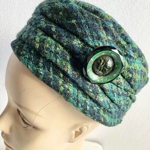 Vintage 1960s Milgrim Blue Green Wool Tweed Pillbox Hat - Picture 1 of 10