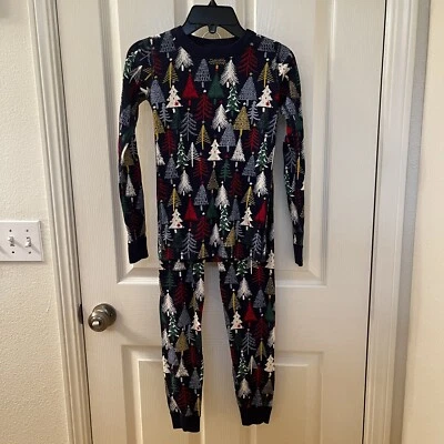 Hanna Andersson Twinkly Trees Christmas Long John Pajamas Navy Size 140 US 10 - Image 1 of 4