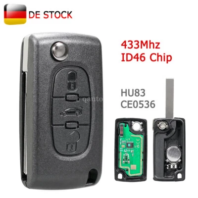 Funk Schlüssel Fernbedienung 433MHz ID46 Für Peugeot 207 307 CC 308 SW Expert - Bild 1 von 4
