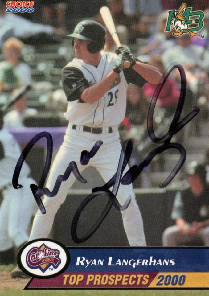 2000 Myrtle Beach Pelicans RYAN LANGERHANS Signed Card autograph braves RC - Image 1 of 1
