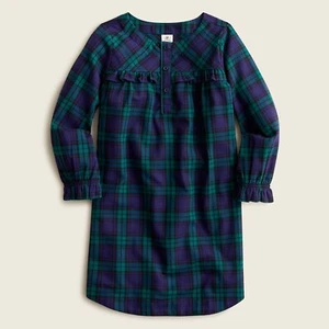 J Crew Girls' Long-sleeve Printed Nightgown in Holiday Raw Indigo Spicy Jade - Picture 1 of 2