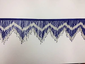 Lámpara de disfraz de lámpara Chevron con flecos semilla de vidrio azul real de 6" recorte por yarda - Imagen 1 de 1