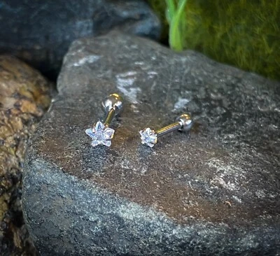 1pc Star CZ Gem Ion Plated Tragus Stud Helix Cartilage Ring Earring 1/4" 16g - Image 1 of 4