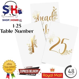 Wedding Table Card Numbers 1-25 Elegant Gold Foiled venue table numbers 300gsm - Picture 1 of 8
