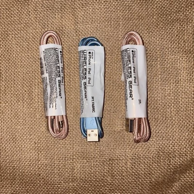 THREE Wireless Gear 3FT  USB  8 pin Fabric Cable Charger Rose Gold Pink Blue - Image 1 of 2