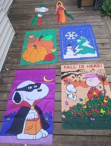 Vintage Windsport Garten Flaggen Windsäcke Lot Peanuts Snoopy Urlaub Herbst Winter - Bild 1 von 8
