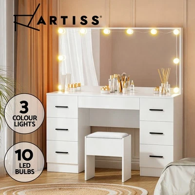 Artiss Dressing Table LED Makeup Mirror Stool Set Vanity Desk 10 Bulbs White - image 1 of 4