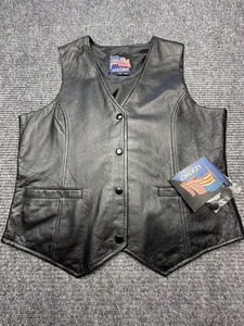 Leder USA Weste Damen XL Echtleder Western Biker Knopf Cowgirl Neu - Bild 1 von 9