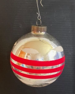 Adorno de Navidad de Colección Plata VIDRIO DE MERCURIO con Rayas Pintadas a Mano Hecho en EE. UU. 3" - Imagen 1 de 7