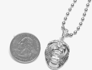 Men's Iced Lion Head Matte Mini Pendant 20" Ball Chain Necklace MMP 811 MTS - Picture 1 of 3